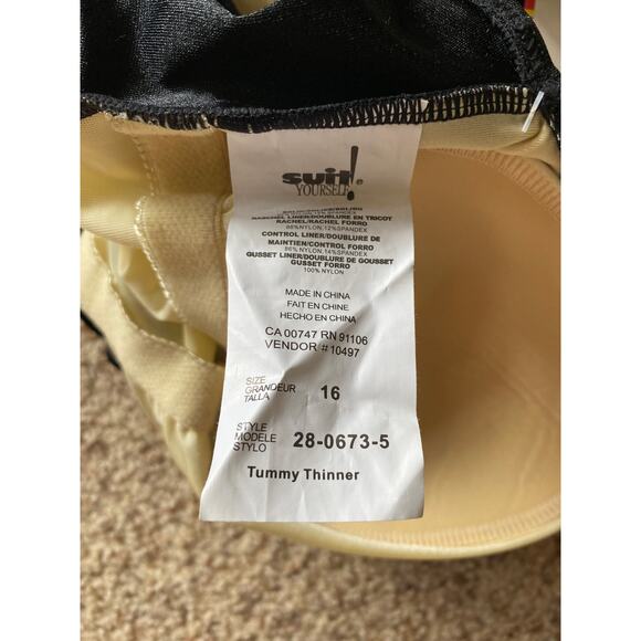 Suit Yourself! One Piece Swimsuit Tummy Thinner Black Gold 28-0673-5 Swim 16 - Picture 2 of 12